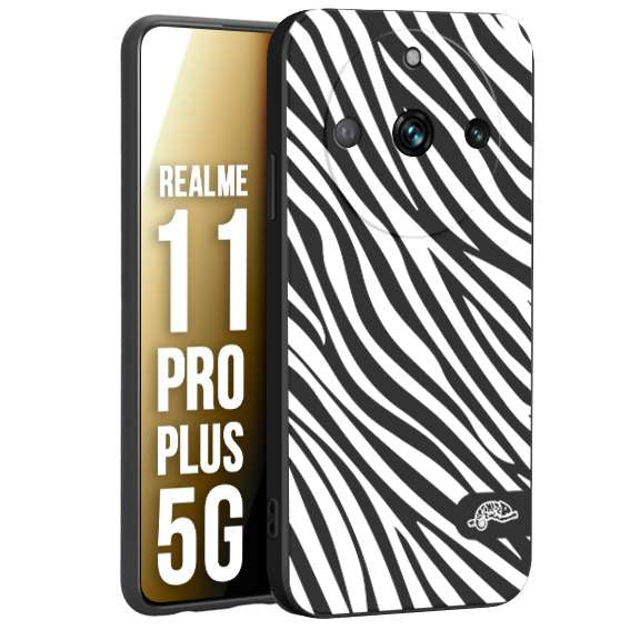 CUSTOMIZZA - Custodia cover nera morbida in tpu compatibile per Oppo Realme 11 PRO PLUS 5G zebrata maculata a rilievo soft touch donna bianca