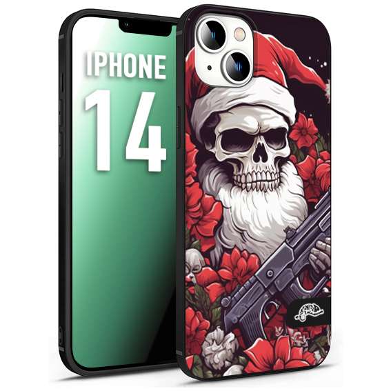 CUSTOMIZZA - Custodia cover nera morbida in tpu compatibile per iPhone 14 teschio natale santa claus fiori tattoo disegnato