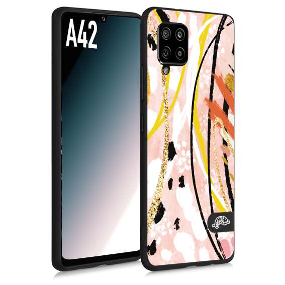 CUSTOMIZZA - Custodia cover nera morbida in tpu compatibile per Samsung A42 fiori astratti donna zebrato leopardato fantasia dorata gialla rosa colorata