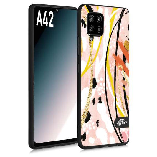 CUSTOMIZZA - Custodia cover nera morbida in tpu compatibile per Samsung A42 fiori astratti donna zebrato leopardato fantasia dorata gialla rosa colorata