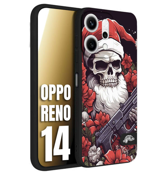 CUSTOMIZZA - Custodia cover nera morbida in tpu compatibile per Oppo Reno 14 teschio natale santa claus fiori tattoo disegnato