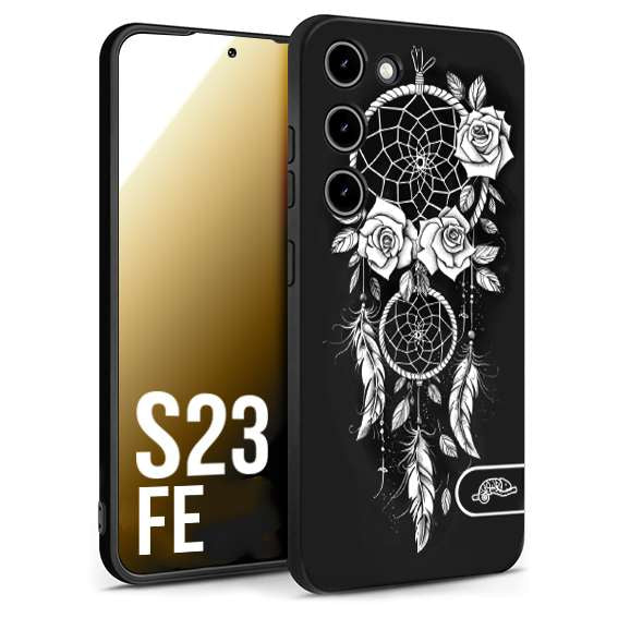 CUSTOMIZZA - Custodia cover nera morbida in tpu compatibile per Samsung S23 FE acchiappasogni dreamcatcher black and white bianco a rilievo disegnato tattoo tatuaggio