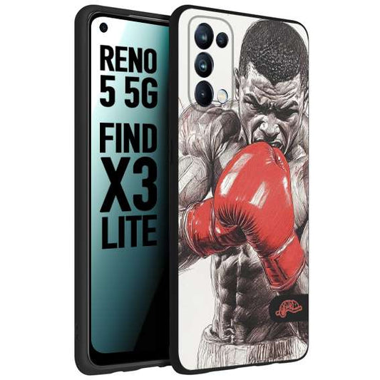 CUSTOMIZZA - Custodia cover nera morbida in tpu compatibile per Oppo Reno 5 5G pugilato pugili disegno tattoo guantoni box pesi massimi gancio