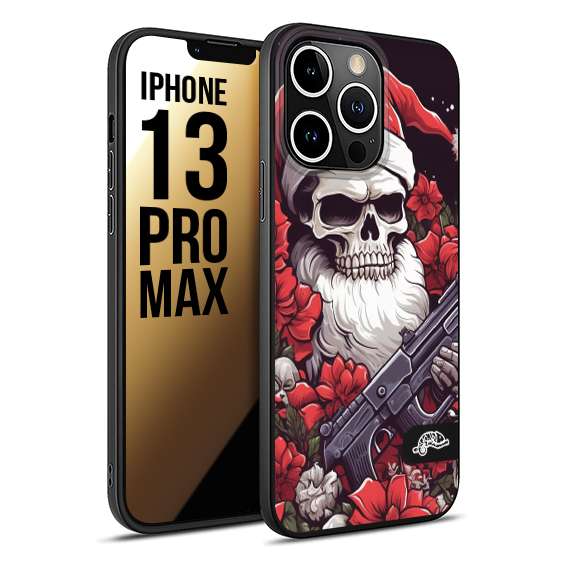 CUSTOMIZZA - Custodia cover nera morbida in tpu compatibile per iPhone 13 PRO MAX teschio natale santa claus fiori tattoo disegnato