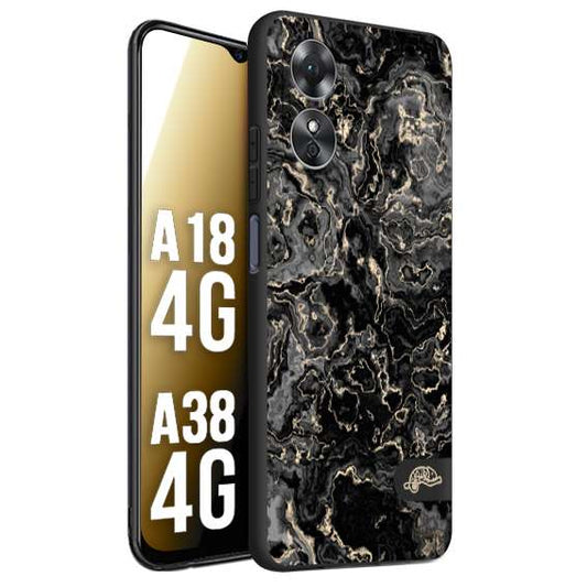CUSTOMIZZA - Custodia cover nera morbida in tpu compatibile per Oppo A18 4G - A38 4G effetto marmo marble nero black venature dorato pietra