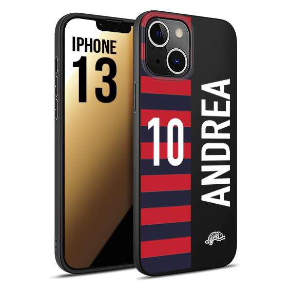 CUSTOMIZZA - Custodia cover nera morbida in tpu compatibile per iPhone 13 personalizzata calcio football nome e numero calciatori rossoblu