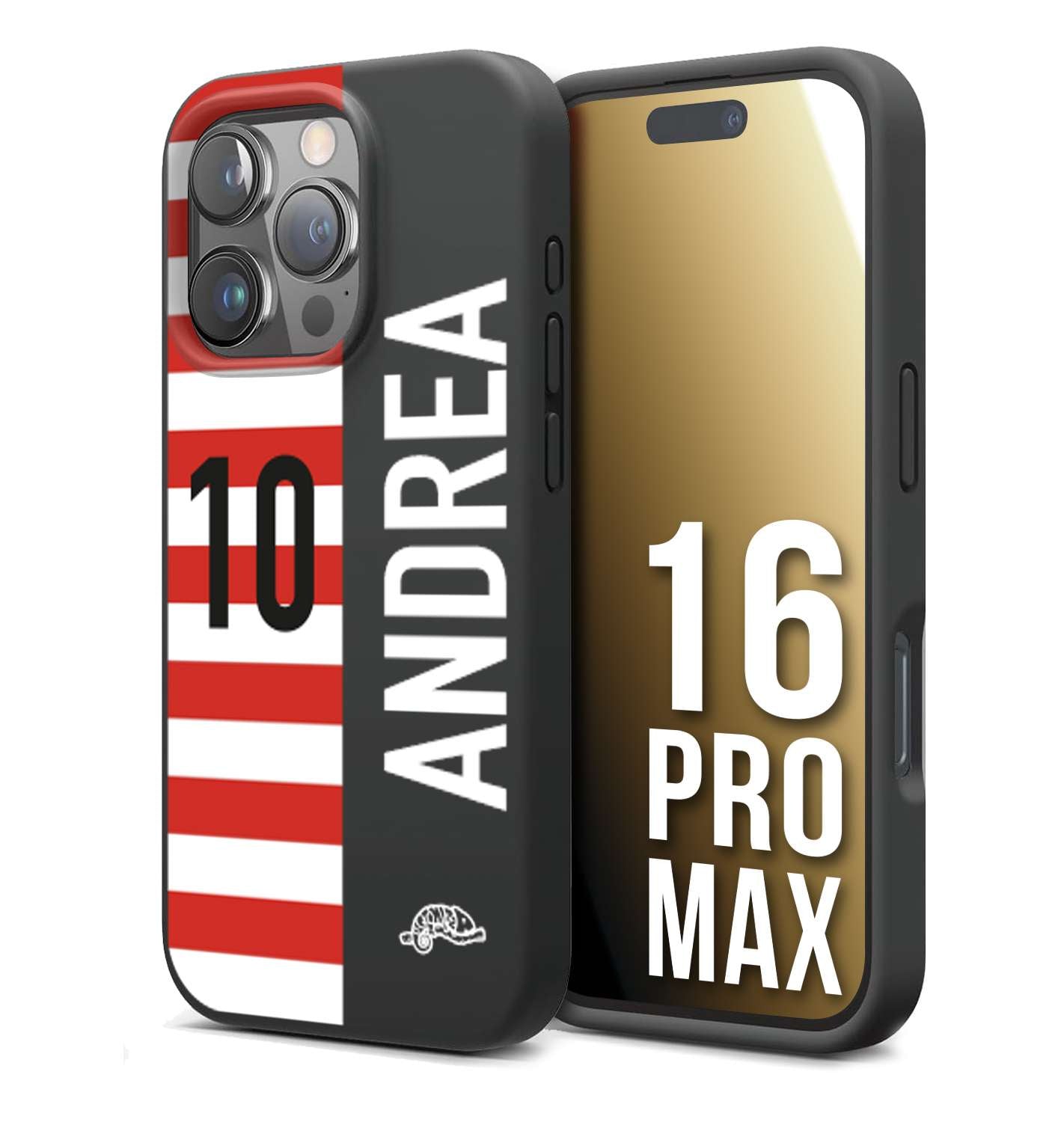 CUSTOMIZZA - Custodia cover nera morbida in tpu compatibile per iPhone 16 PRO MAX personalizzata calcio football nome e numero calciatori bianco rossa