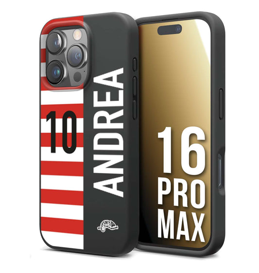 CUSTOMIZZA - Custodia cover nera morbida in tpu compatibile per iPhone 16 PRO MAX personalizzata calcio football nome e numero calciatori bianco rossa