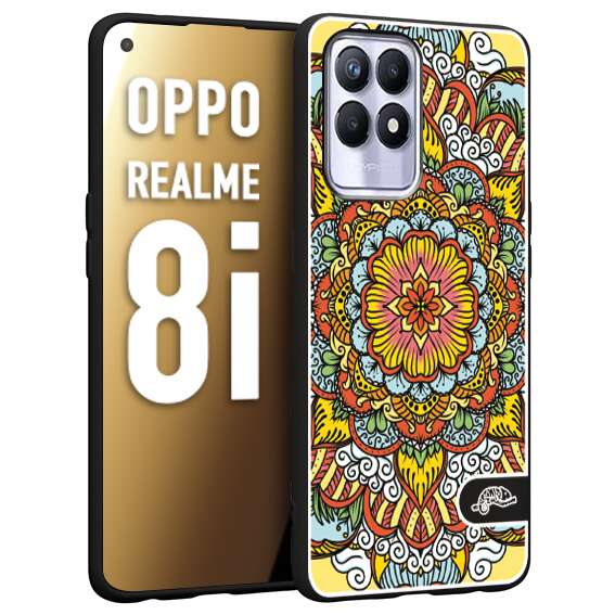 CUSTOMIZZA - Custodia cover nera morbida in tpu compatibile per Oppo Realme 8i mandala colorato fiore nuvole arancione