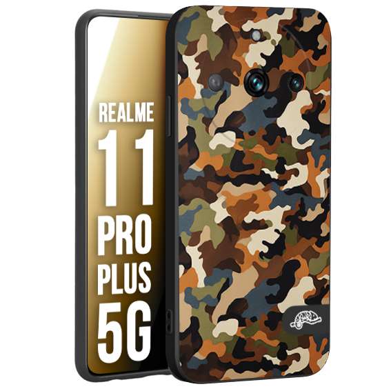 CUSTOMIZZA - Custodia cover nera morbida in tpu compatibile per Oppo Realme 11 PRO PLUS 5G camouflage mimetico militare moderno blu marrone beige