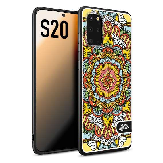 CUSTOMIZZA - Custodia cover nera morbida in tpu compatibile per Samsung S20 mandala colorato fiore nuvole arancione