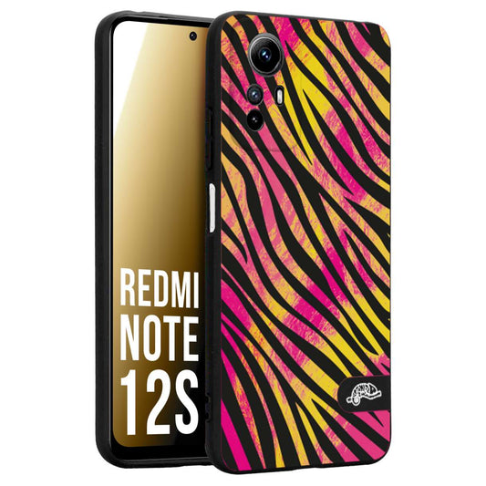 CUSTOMIZZA - Custodia cover nera morbida in tpu compatibile per Xiaomi Redmi Note 12S zebrata maculata a rilievo soft touch donna fucsia gialla