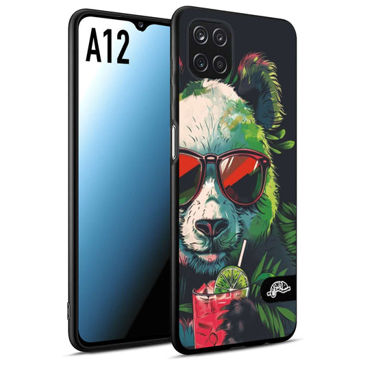 CUSTOMIZZA - Custodia cover nera morbida in tpu compatibile per Samsung A12 estate disegnata cocktails animali simpatici panda mojito