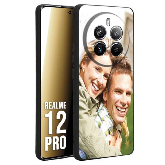 CUSTOMIZZA - Custodia cover nera morbida in tpu compatibile per Realme 12 PRO personalizzata con foto immagine scritta a piacere