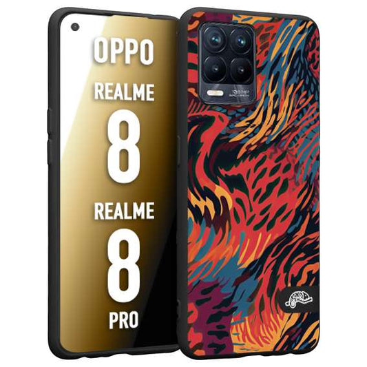 CUSTOMIZZA - Custodia cover nera morbida in tpu compatibile per Realme 8 - 8 PRO leopardato maculato tigrato colorata fiamme rossa blu arancione