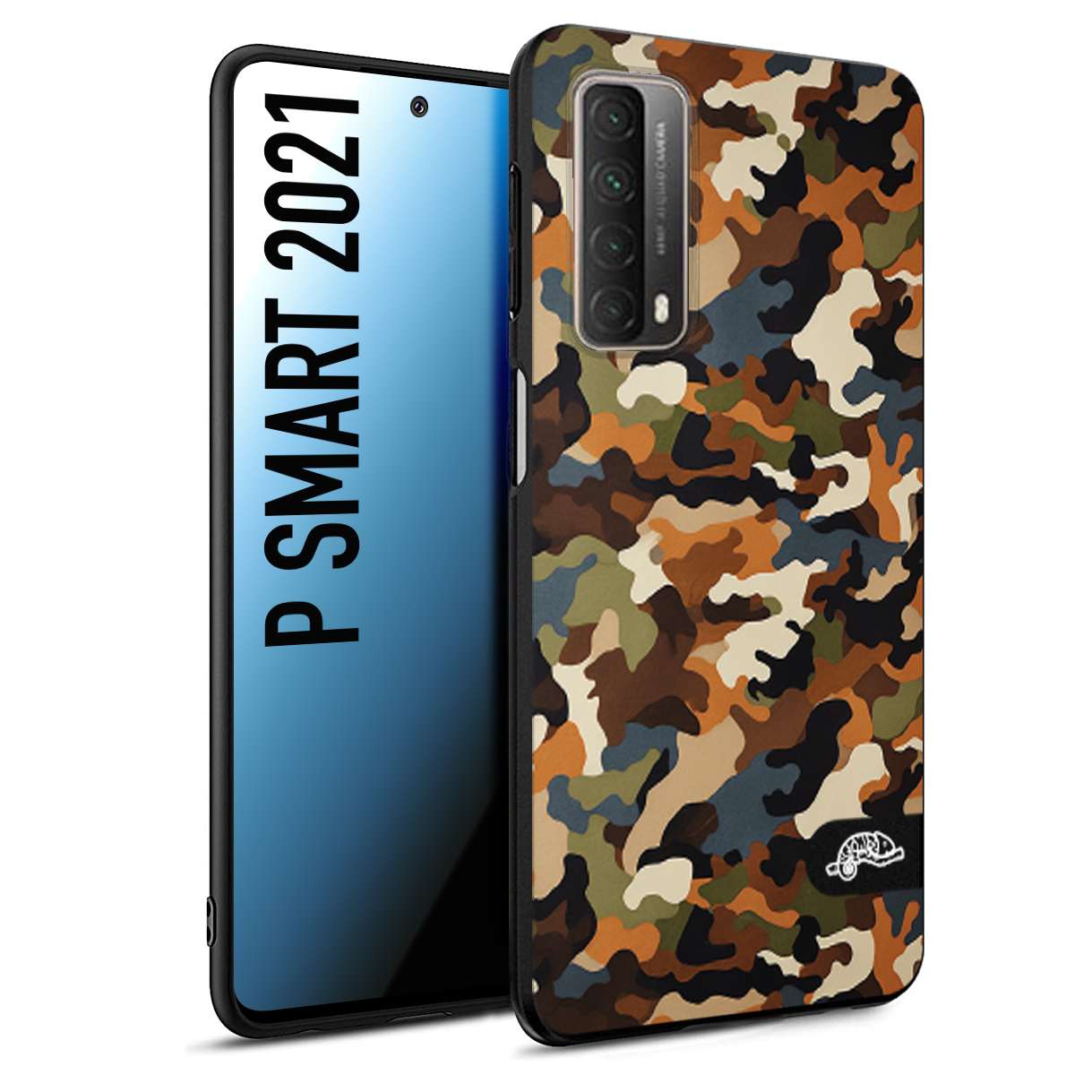 CUSTOMIZZA - Custodia cover nera morbida in tpu compatibile per Huawei P Smart 2021 camouflage mimetico militare moderno blu marrone beige