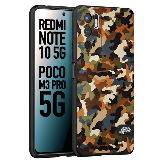 CUSTOMIZZA - Custodia cover nera morbida in tpu compatibile per Xiaomi Redmi Note 10 5G - Poco M3 Pro 5G camouflage mimetico militare moderno blu marrone beige