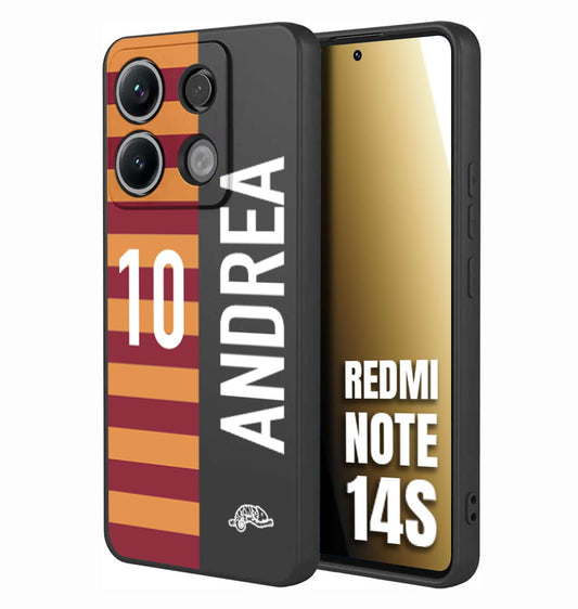 CUSTOMIZZA - Custodia cover nera morbida in tpu compatibile per Xiaomi Redmi Note 14S personalizzata calcio football nome e numero calciatori giallo rossi