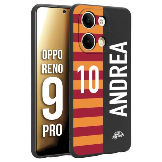 CUSTOMIZZA - Custodia cover nera morbida in tpu compatibile per Oppo Reno 9 PRO personalizzata calcio football nome e numero calciatori giallo rossi