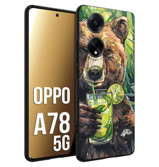 CUSTOMIZZA - Custodia cover nera morbida in tpu compatibile per Oppo A78 5G estate disegnata cocktails animali simpatici orso bear negroni