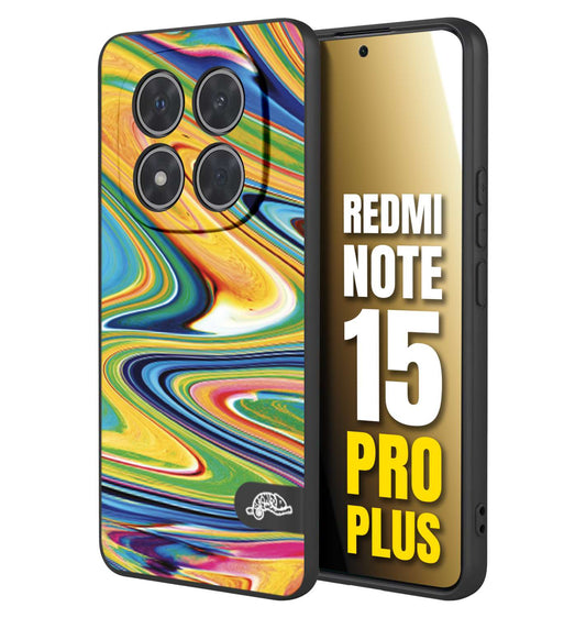 CUSTOMIZZA - Custodia cover nera morbida in tpu compatibile per Xiaomi Redmi Note 15 PRO PLUS colorata fantasia vortice marmo arcobaleno gialla verde blu