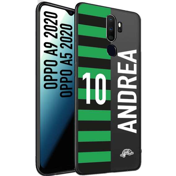 CUSTOMIZZA - Custodia cover nera morbida in tpu compatibile per Oppo A9 2020 - A5 2020 personalizzata calcio football nome e numero calciatori neroverde