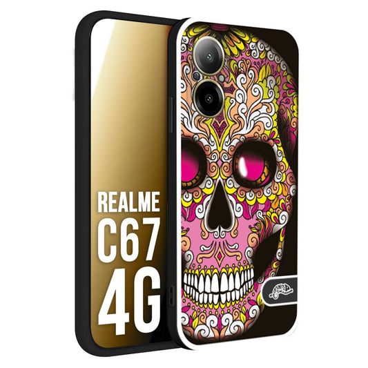 CUSTOMIZZA - Custodia cover nera morbida in tpu compatibile per Oppo C67 4G teschio messicano Mexican skull rosa gialla