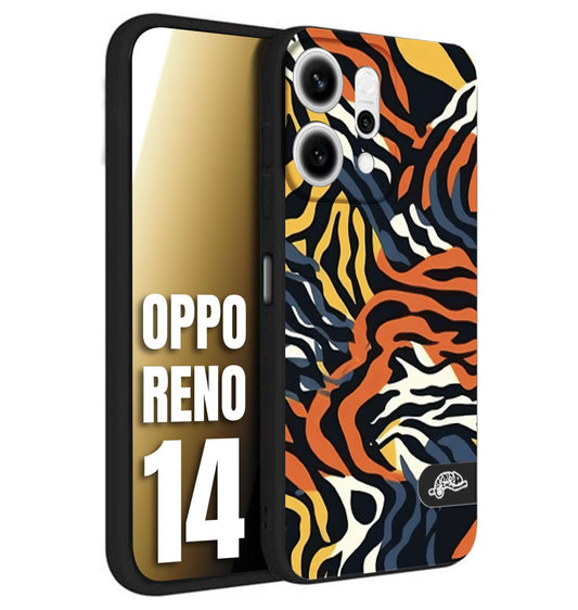 CUSTOMIZZA - Custodia cover nera morbida in tpu compatibile per Oppo Reno 14 leopardato maculato tigrato tiger colorata gialla blu arancio