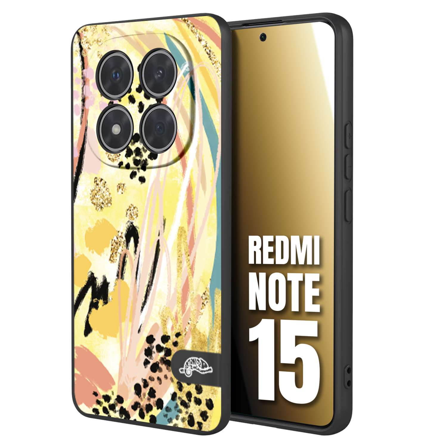 CUSTOMIZZA - Custodia cover nera morbida in tpu compatibile per Xiaomi Redmi Note 15 astratti donna flower fantasia estate gialla rosa leopardata