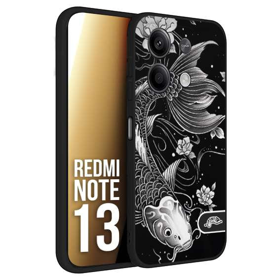 CUSTOMIZZA - Custodia cover nera morbida in tpu compatibile per Xiaomi Redmi Note 13 carpa koi black and white bianco a rilievo disegnato tattoo tatuaggio