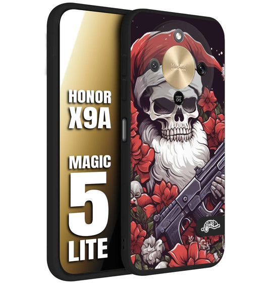 CUSTOMIZZA - Custodia cover nera morbida in tpu compatibile per Honor X9A - Honor Magic 5 Lite teschio natale santa claus fiori tattoo disegnato
