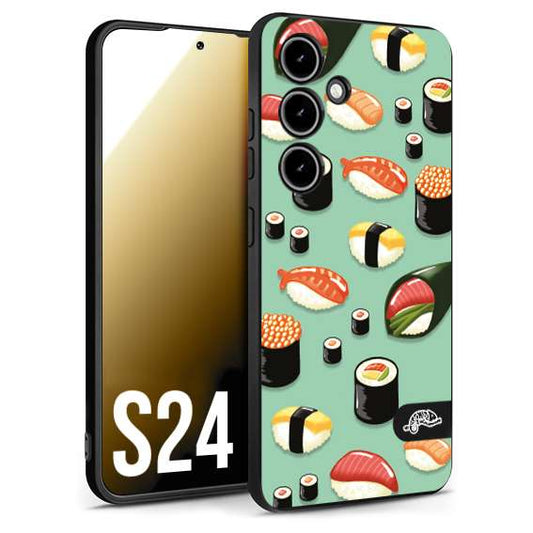 CUSTOMIZZA - Custodia cover nera morbida in tpu compatibile per Samsung S24 sushi disegni giapponese nighiri acquamarina verde