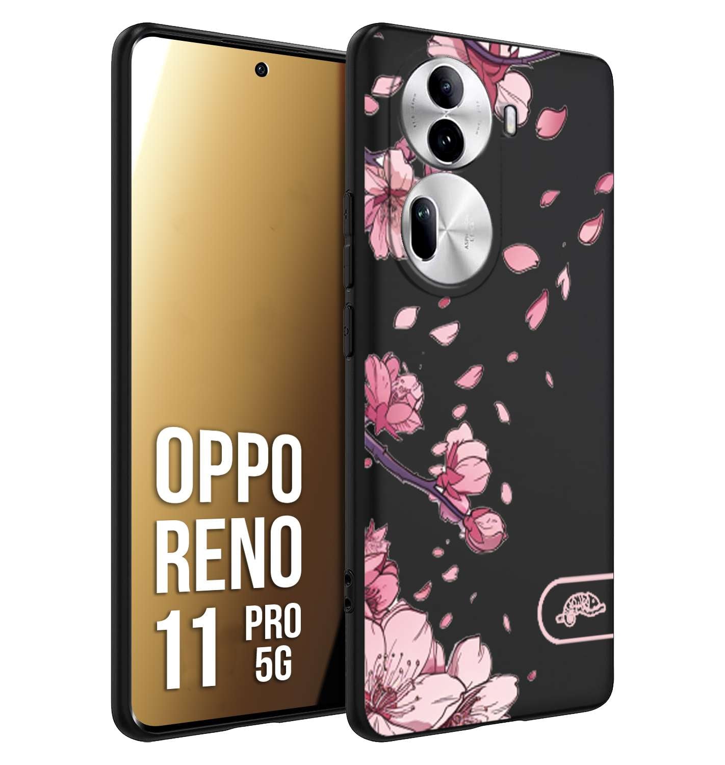 CUSTOMIZZA - Custodia cover nera morbida in tpu compatibile per Oppo Reno 11 PRO 5G giapponese fiori di ciliegio in fiore a rilievo disegnata tattoo