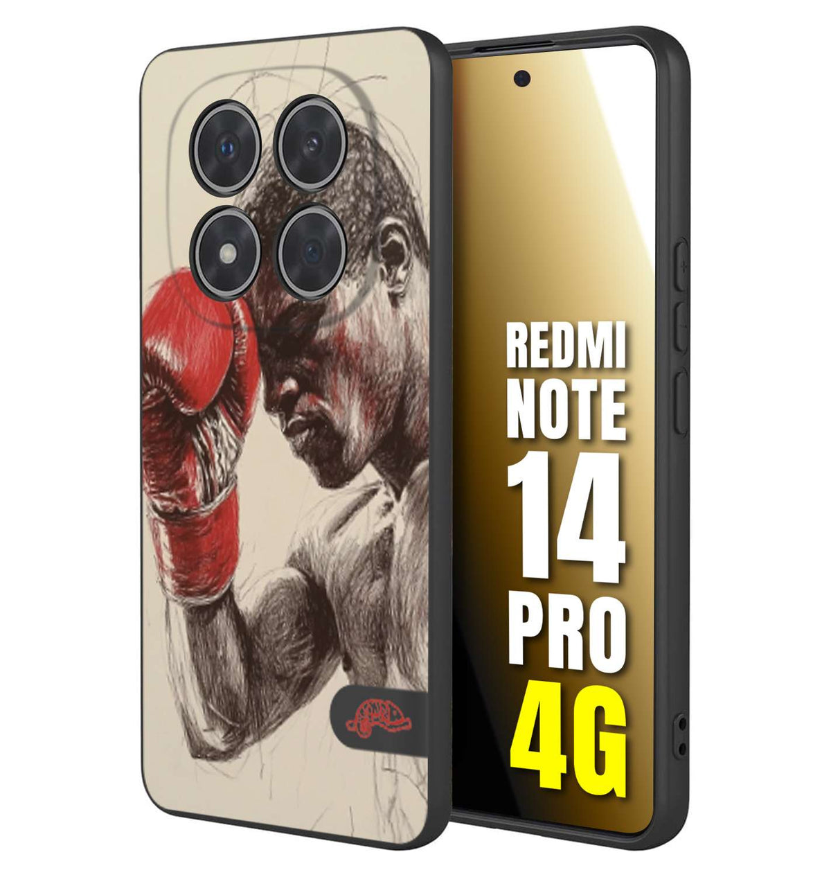CUSTOMIZZA - Custodia cover nera morbida in tpu compatibile per Xiaomi Redmi Note 14 PRO 4G pugilato pugili disegno tattoo guantoni boxer pesi massimi