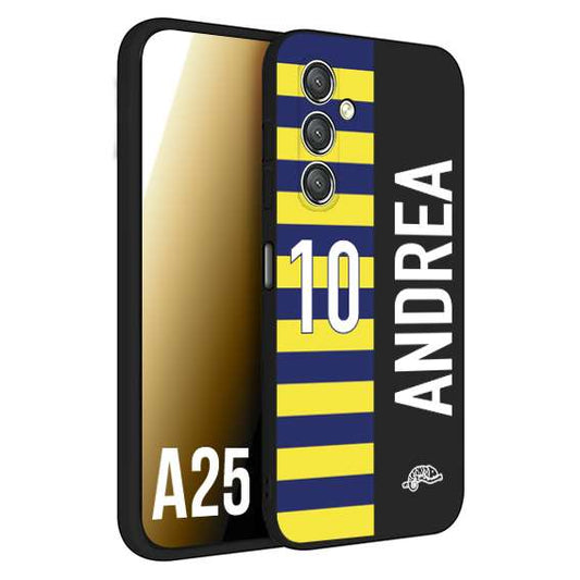 CUSTOMIZZA - Custodia cover nera morbida in tpu compatibile per Samsung A25 personalizzata calcio football nome e numero calciatori giallo blu