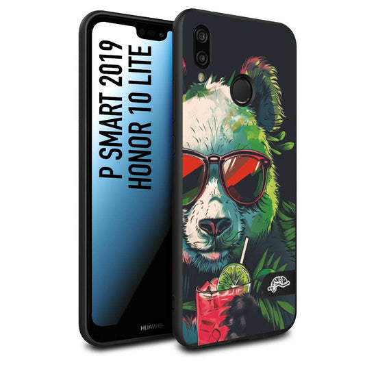 CUSTOMIZZA - Custodia cover nera morbida in tpu compatibile per Huawei P Smart 2019 estate disegnata cocktails animali simpatici panda mojito