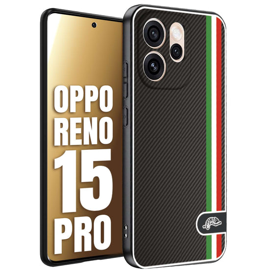 CUSTOMIZZA - Custodia cover nera morbida in tpu compatibile per Oppo Reno 15 PRO effetto fibra di carbonio bandiera Italia made in Italy