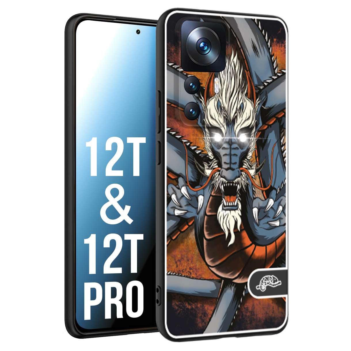 CUSTOMIZZA - Custodia cover nera morbida in tpu compatibile per Xiaomi 12T - 12T PRO drago giapponese tattoo japan dragon