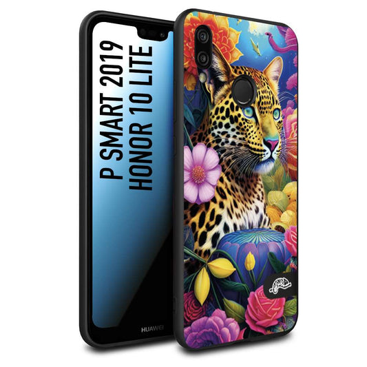 CUSTOMIZZA - Custodia cover nera morbida in tpu compatibile per Huawei P Smart 2019 astratti donna flower fantasia leopardo ghepardo animali colorati