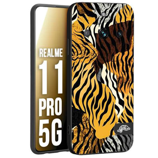 CUSTOMIZZA - Custodia cover nera morbida in tpu compatibile per Oppo Realme 11 PRO 5G leopardato tigrato tiger colorata donna fashion estate