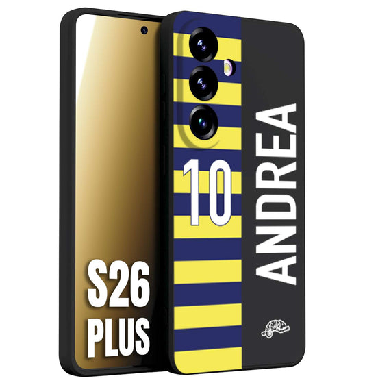 CUSTOMIZZA - Custodia cover nera morbida in tpu compatibile per Samsung S26 PLUS personalizzata calcio football nome e numero calciatori giallo blu