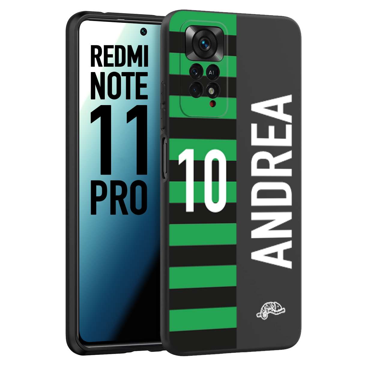 CUSTOMIZZA - Custodia cover nera morbida in tpu compatibile per Xiaomi Redmi Note 11 PRO personalizzata calcio football nome e numero calciatori neroverde