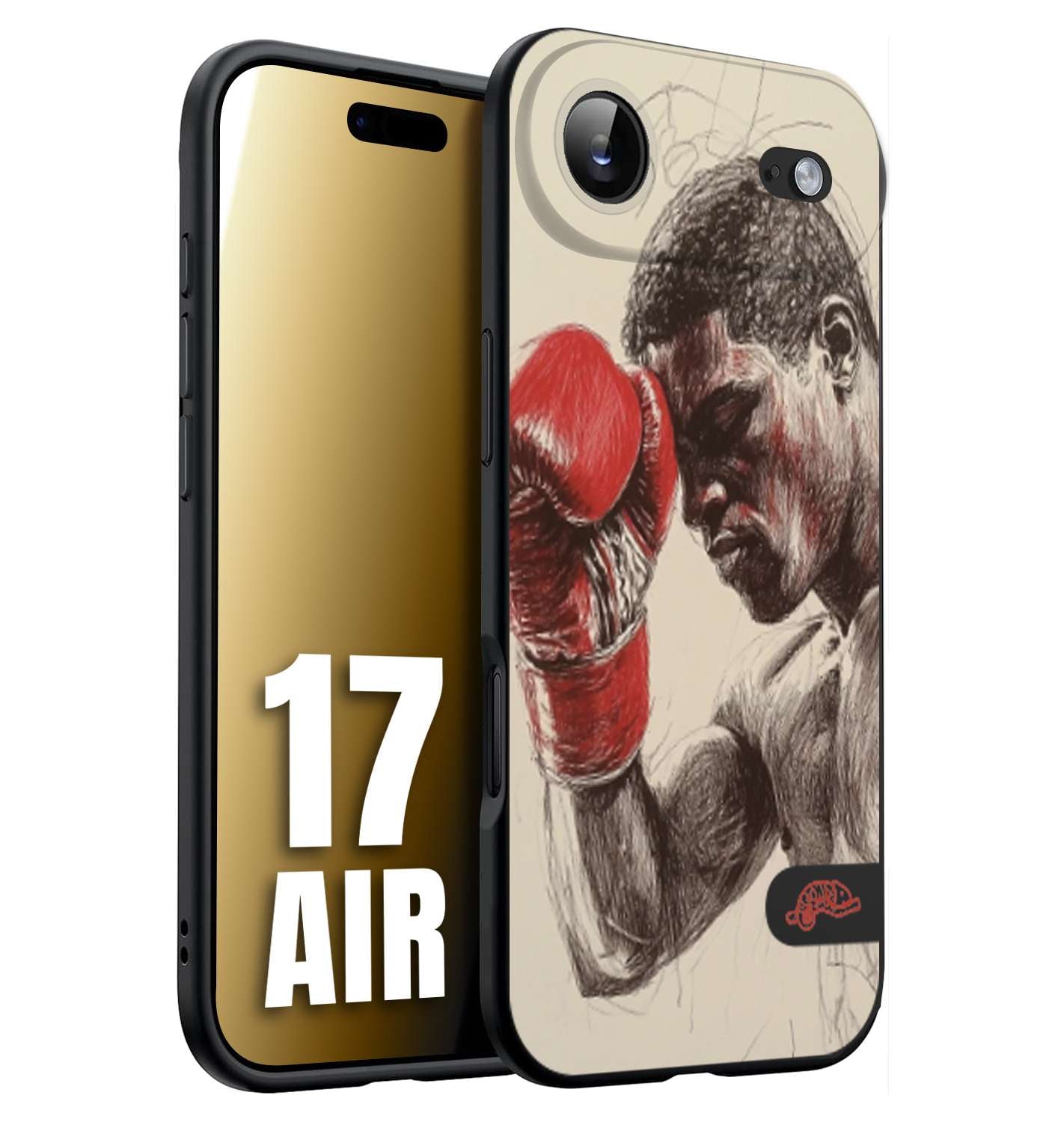 CUSTOMIZZA - Custodia cover nera morbida in tpu compatibile per iPhone 17 AIR pugilato pugili disegno tattoo guantoni boxer pesi massimi
