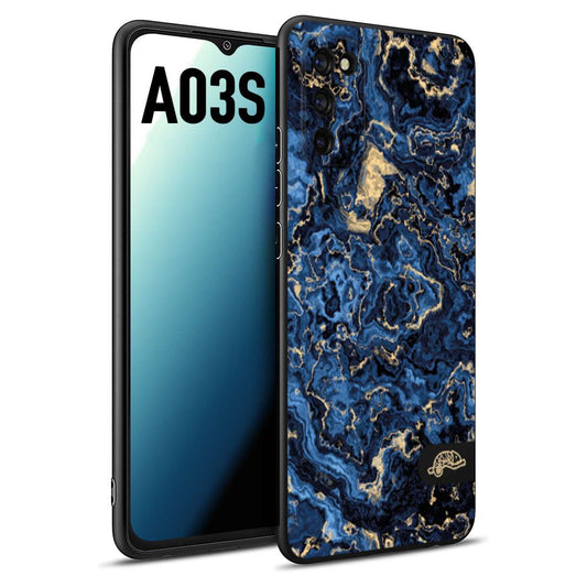 CUSTOMIZZA - Custodia cover nera morbida in tpu compatibile per Samsung A03S effetto marmo marble blu venature dorato psichedelico