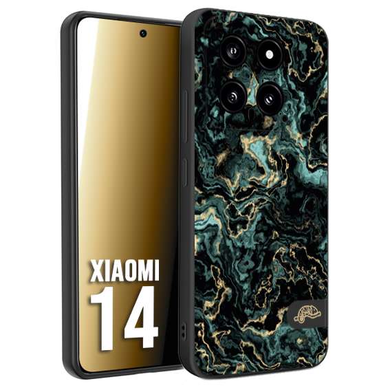 CUSTOMIZZA - Custodia cover nera morbida in tpu compatibile per Xiaomi 14 effetto marmo marble verde green venature dorato pietra