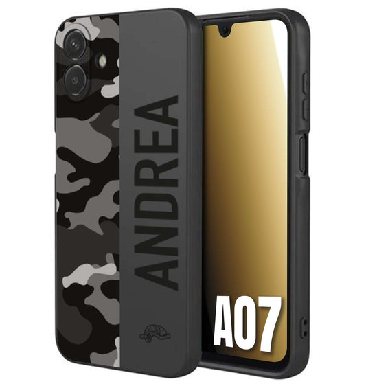 CUSTOMIZZA - Custodia cover nera morbida in tpu compatibile per Samsung A07 camouflage mimetico militare personalizzata nome