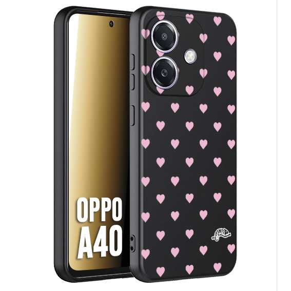 CUSTOMIZZA - Custodia cover nera morbida in tpu compatibile per Oppo A40 cuori pois rosa su nero donna pin up vintage