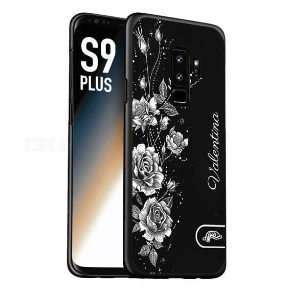 CUSTOMIZZA - Custodia cover nera morbida in tpu compatibile per Samsung S9 PLUS a rilievo soft touch personalizzata nome rose fiori donna