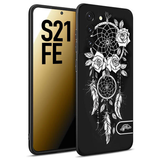 CUSTOMIZZA - Custodia cover nera morbida in tpu compatibile per Samsung S21 FE acchiappasogni dreamcatcher black and white bianco a rilievo disegnato tattoo tatuaggio