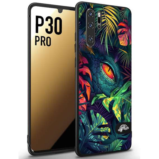 CUSTOMIZZA - Custodia cover nera morbida in tpu compatibile per Huawei P30 PRO animali color giungla tropicale occhio di coccodrillo alligatore disegnato